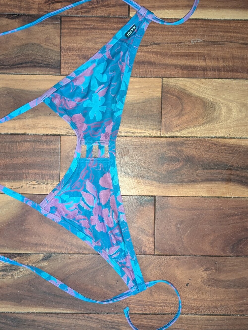 JOLYN Blue & Purple Floral Mesh Bikini Top